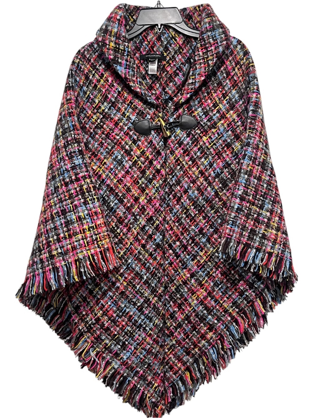 Marc New York Tweed Poncho Cape Multicolor Fringe Toggle One Size